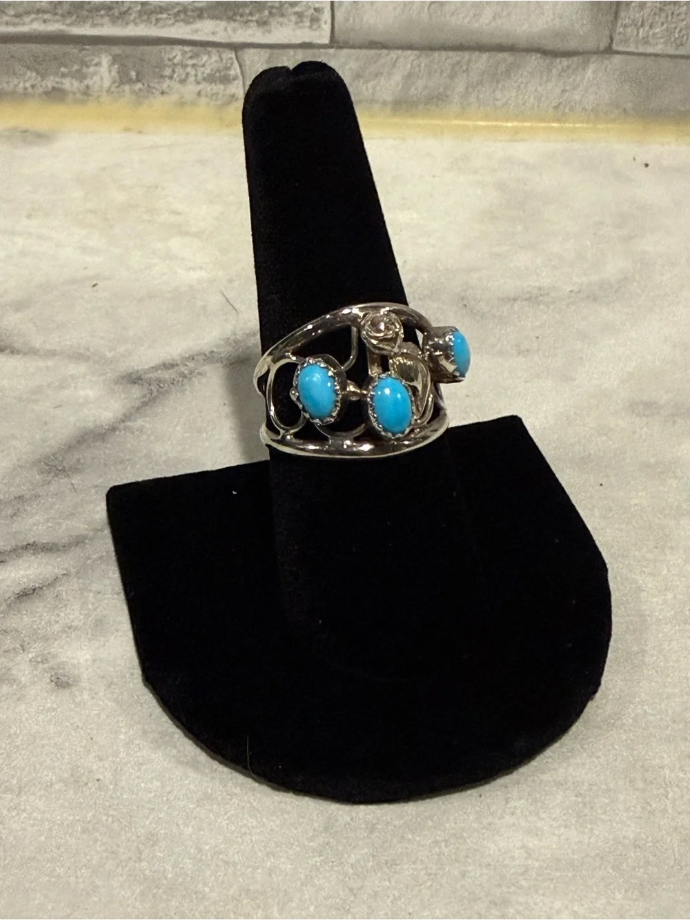 Authentic Native American Sleeping Beauty Turquoise Statement Ring - Size 8.5
